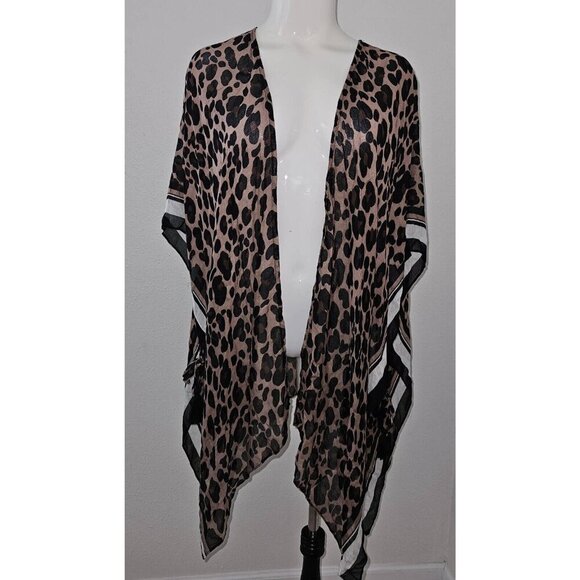NWT Mixit Leopard Print Wrap Shawl ONE SIZE Semi-Sheer Open Front Black Brown - Picture 1 of 12